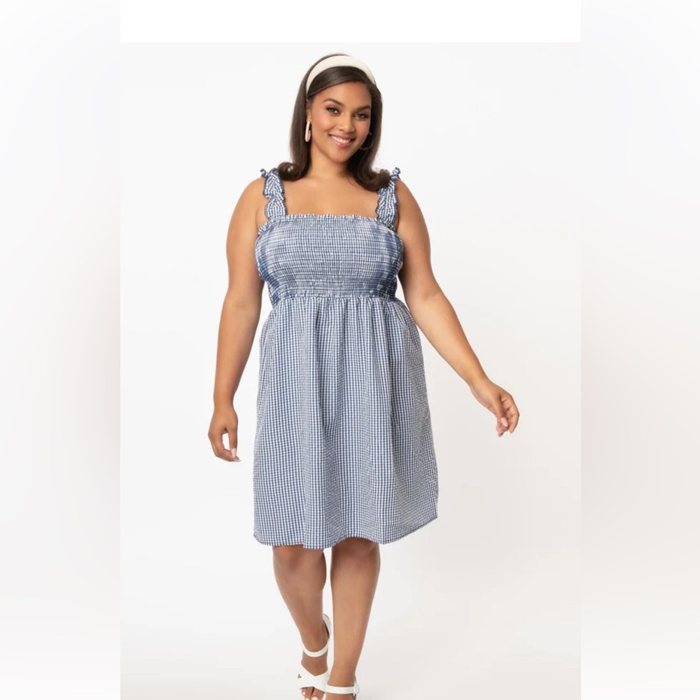 Navy and White Smocked Gingham Dress 2X/3X